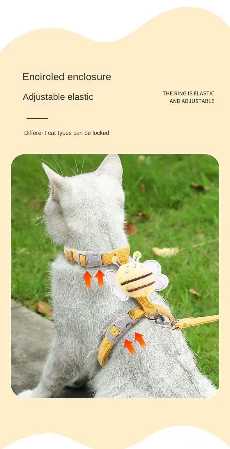 Adjustable bee‑pattern pet harness and leash set for cats and small dogs