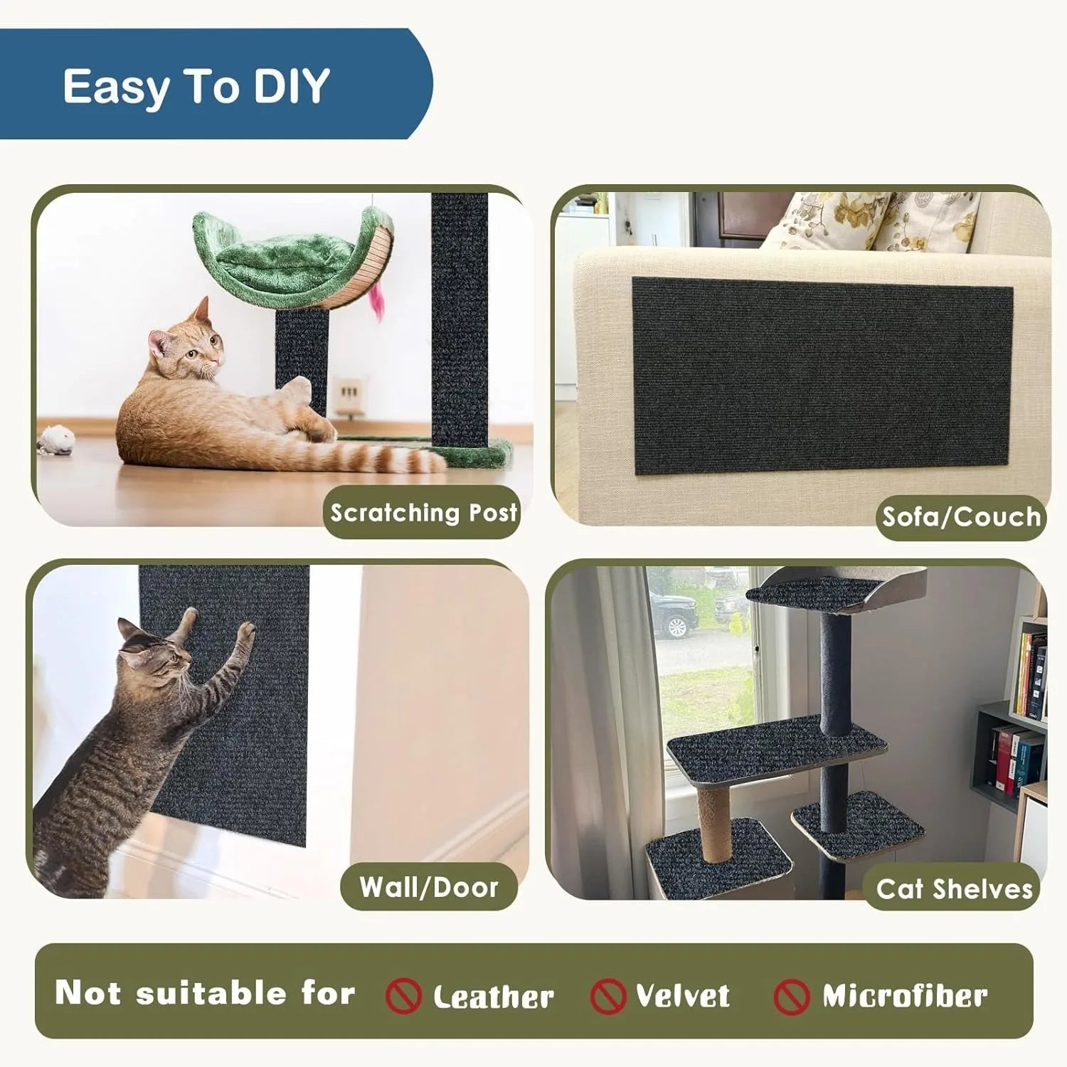 Self-adhesive anti-cat scratch mat for sofa protection

Trimmable furniture protector pad for cats

“Durable polyester cat scratch guard for walls and couches”

Peel-and-stick cat scratching mat for indoor furniture

Custom cut cat scratch protector for home surfaces