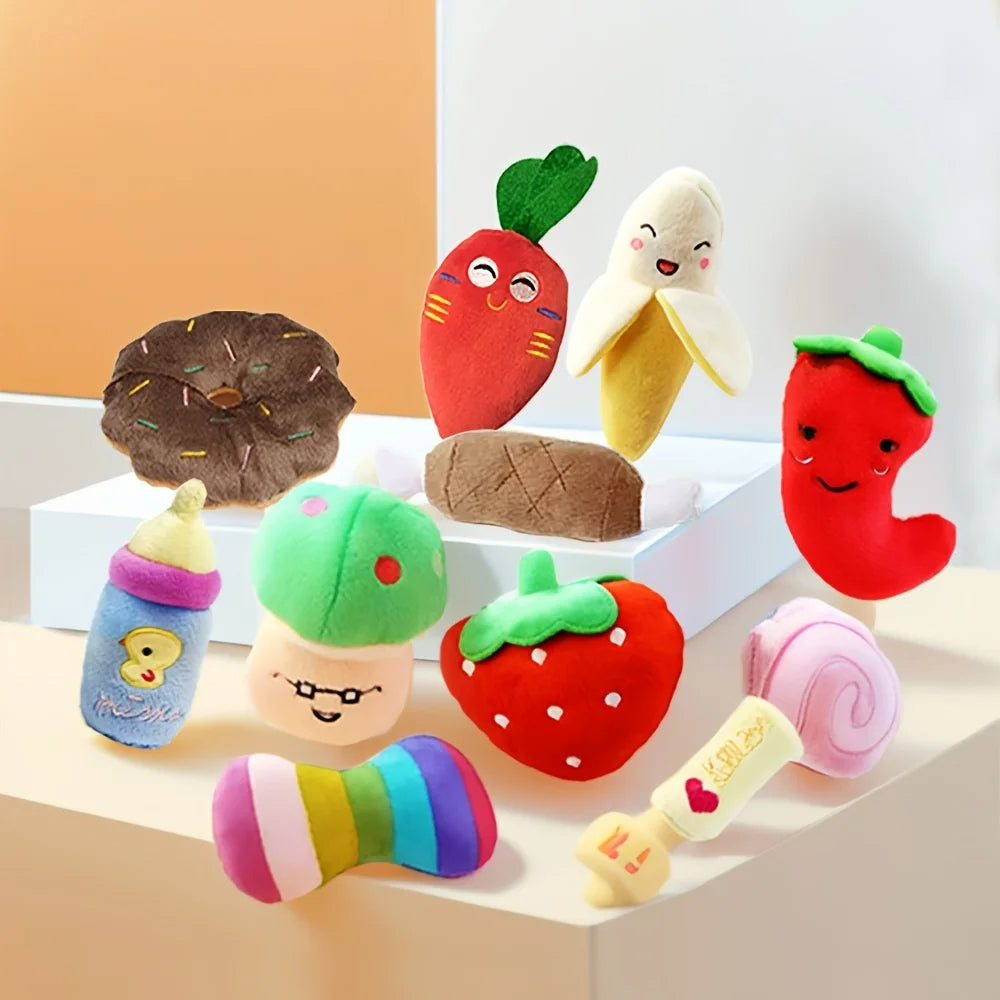 5-piece plush puppy toy set with squeakers

Fruit and vegetable soft chew toys for puppies

Plush puppy sound toys for teething puppies

Cute interactive chew toys for small dogs

Soft and safe puppy plush toys with sounds