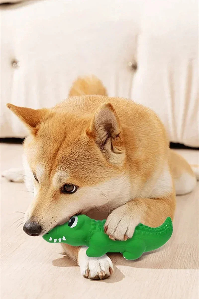 Latex crocodile squeaky chew toy for small dogs

Durable rubber crocodile dog toy for teeth cleaning

Bite-resistant squeaky toy for medium dogs

Interactive crocodile-shaped dog chew toy

Safe latex squeaky toy for puppy playtime