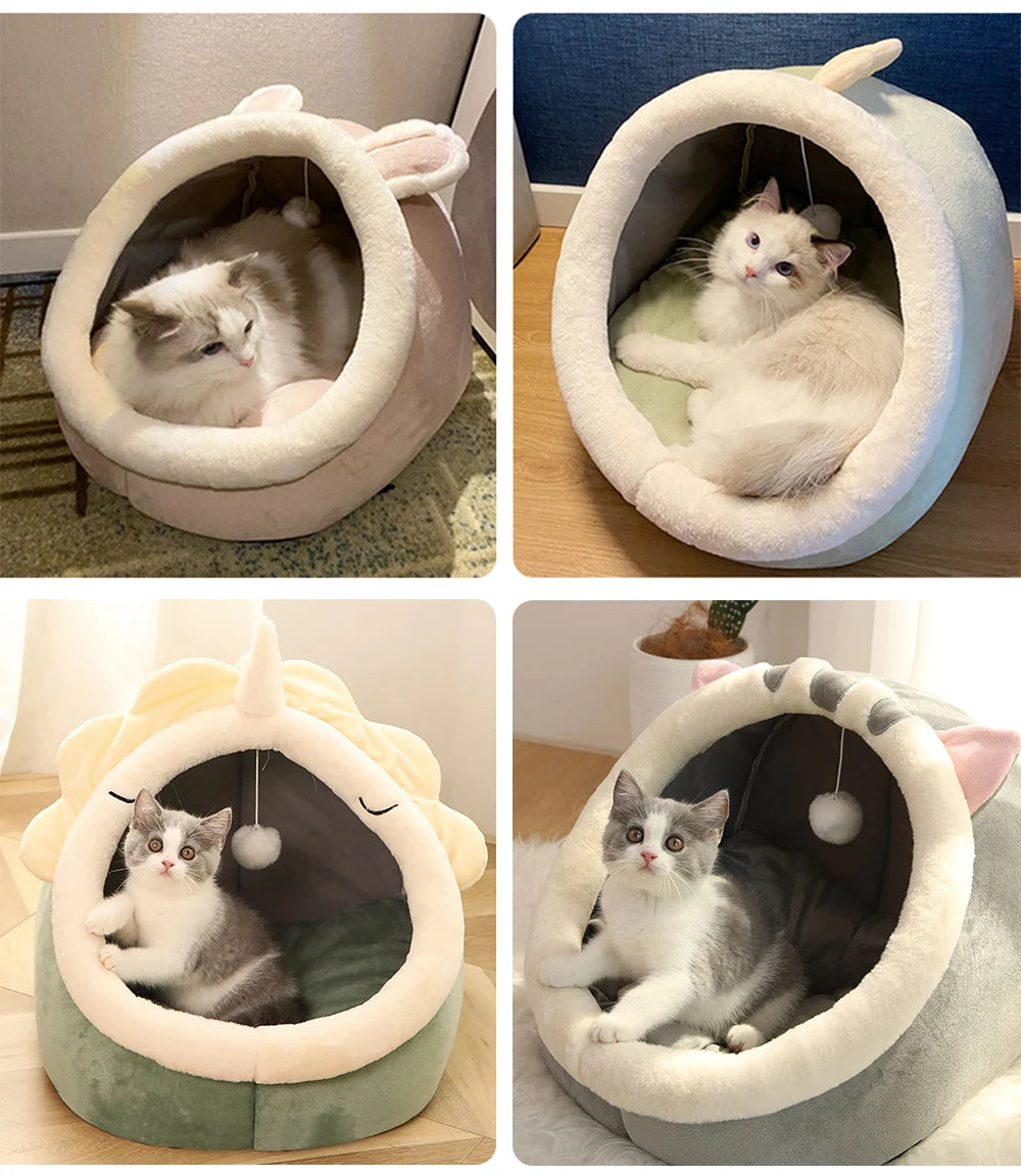 Deep Sleep Cartoon Pet Cave Bed - Foldable, Washable & Removable Cozy Den
