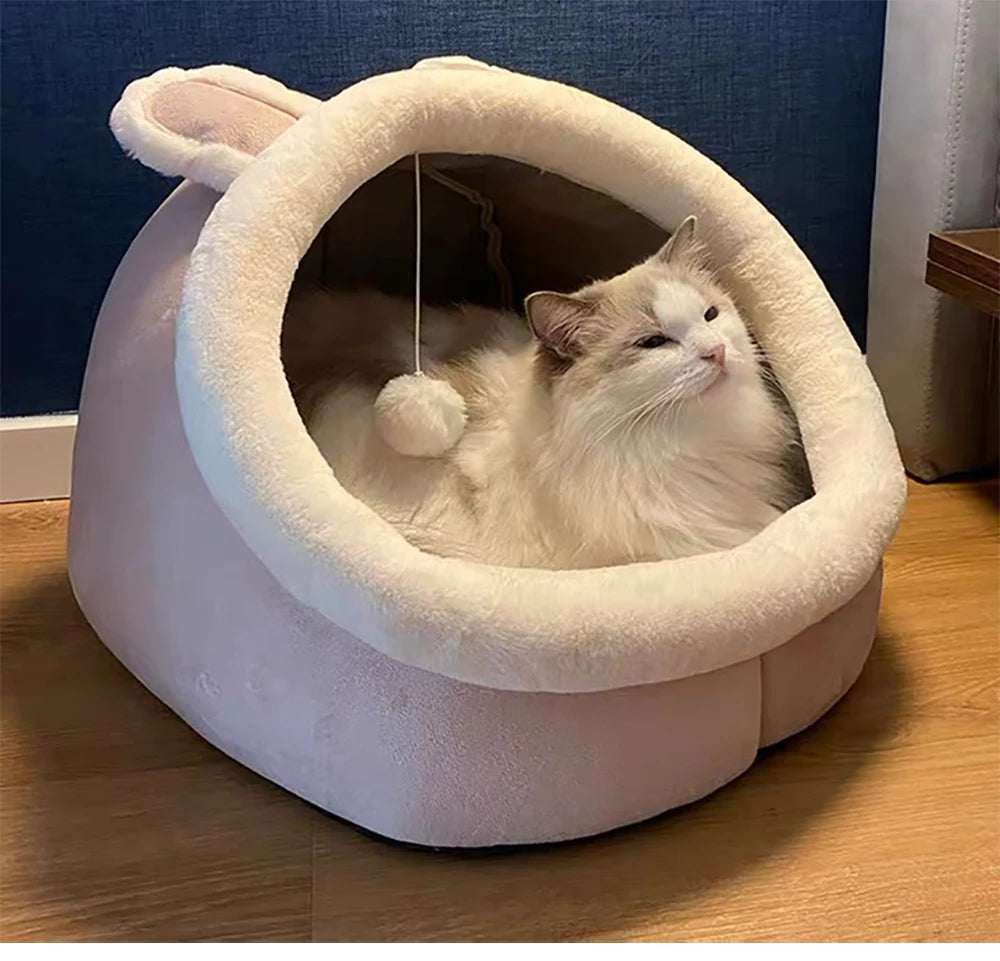 Deep Sleep Cartoon Pet Cave Bed - Foldable, Washable & Removable Cozy Den