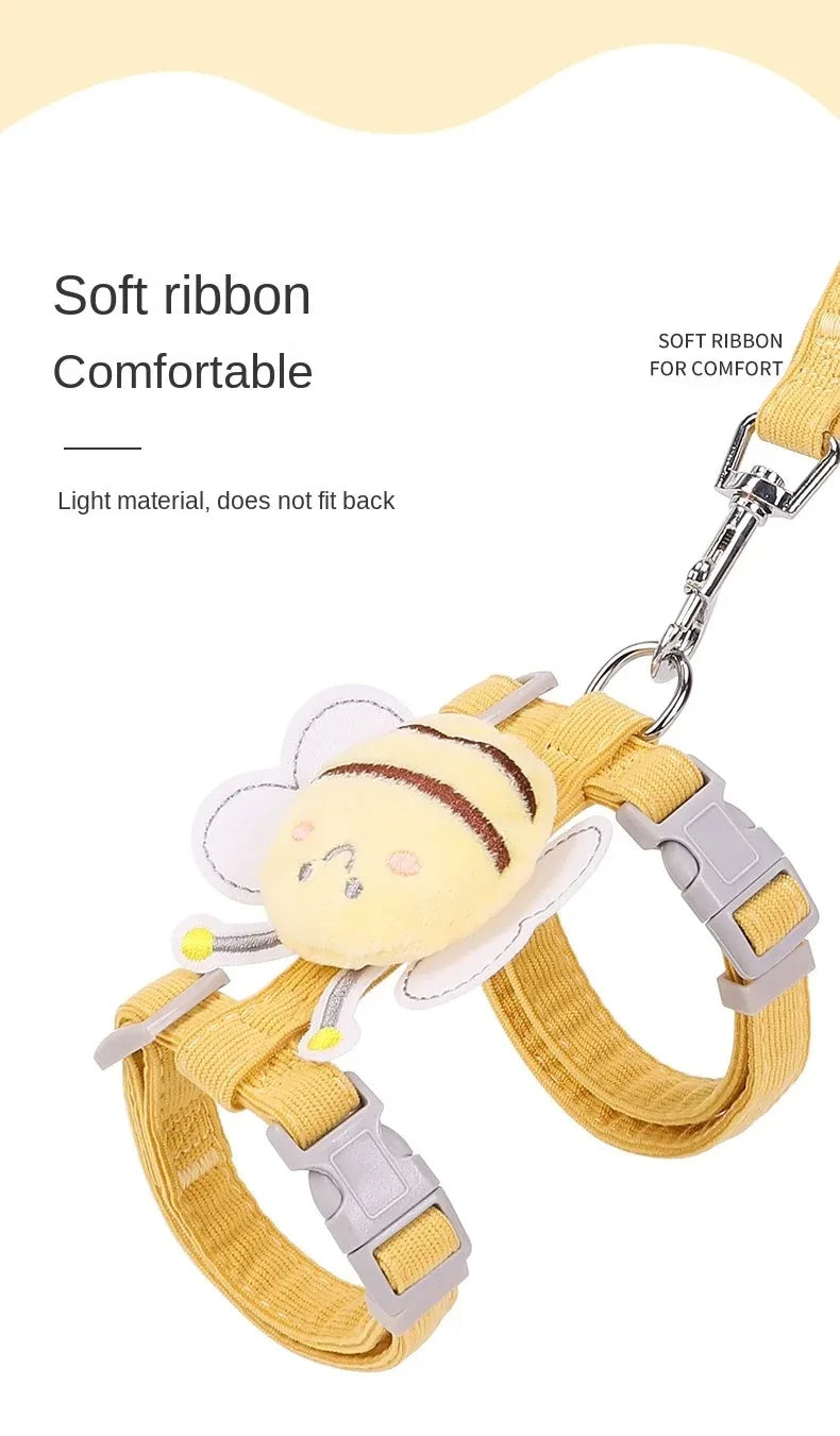 Breathable mesh bee-themed harness and leash combo, adjustable fit