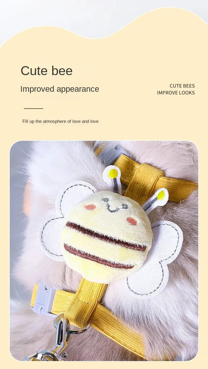 Cute bee harness and leash set with reflective trim for kitten walking