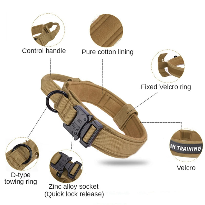 Adjustable tactical collar with quick-release buckle and double security