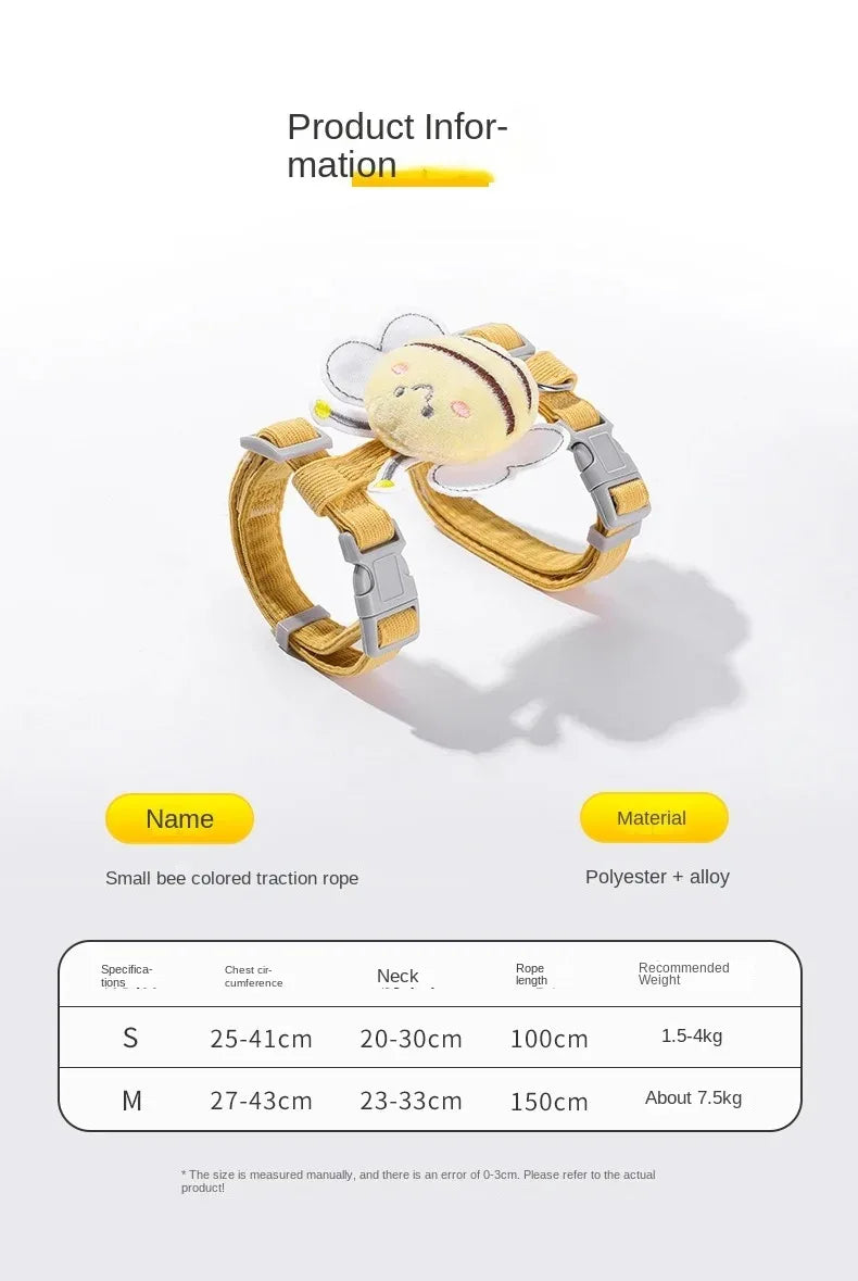 Bee Cartoon Harness & Leash Set - Adjustable, Breathable Pet Vest for Cats & Small Dogs